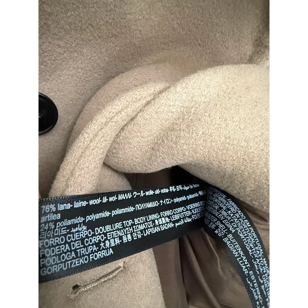 Massimo Dutti Womens Camel Beige Wool Blend Long Double Breasted Over Coat S 6